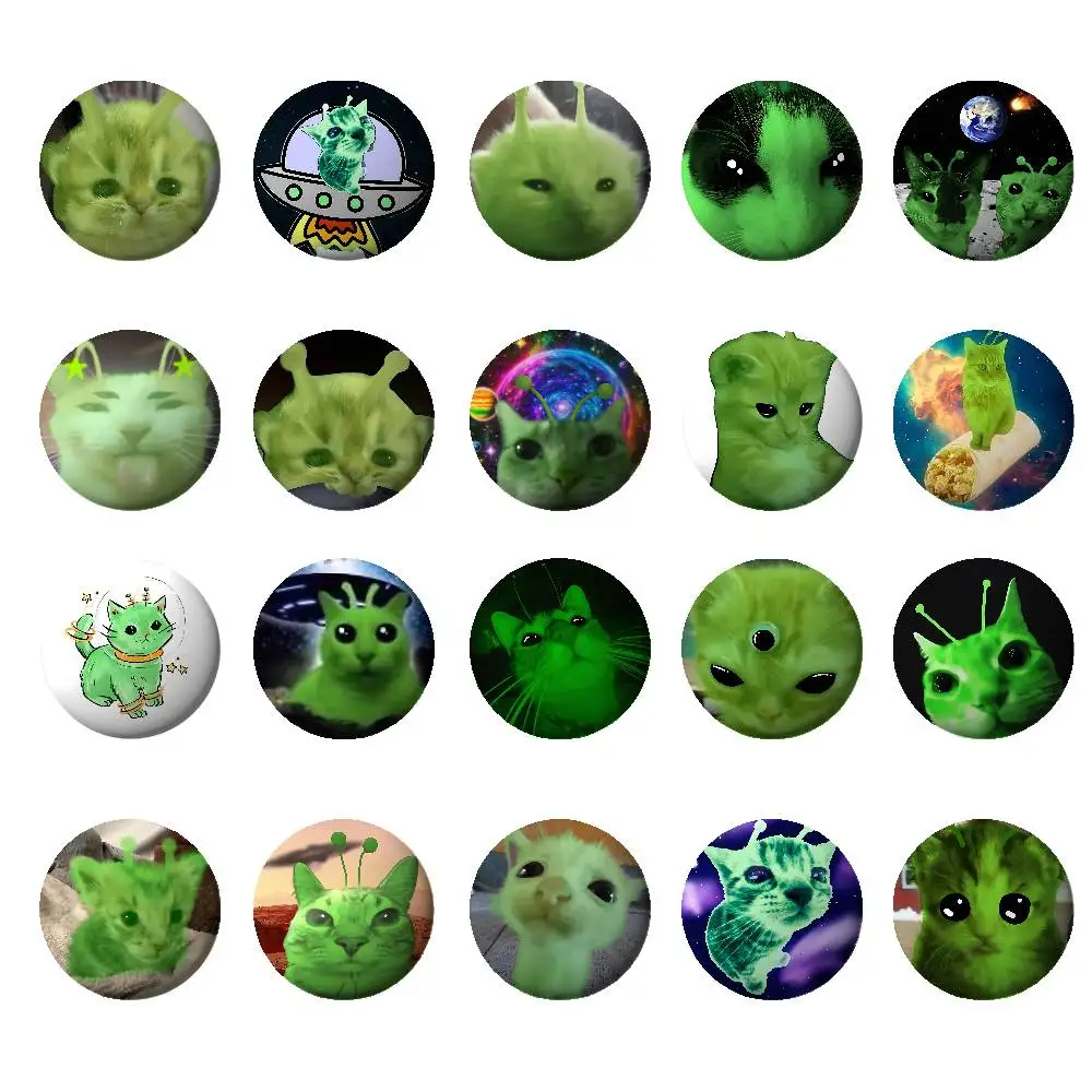 Lindo gato alienígena verde insignias botón Pin broche hecho a mano para ropa insignia mochila accesorios de decoración