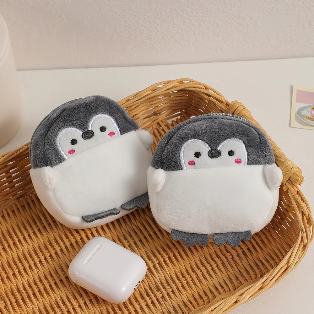 Niedliche Pinguin-Plüsch-Geldbörse Cartoon Mini-Münzbeutel Tragbare Kopfhörer-Aufbewahrungstasche Kleinteile-Organizer für Mädchen
