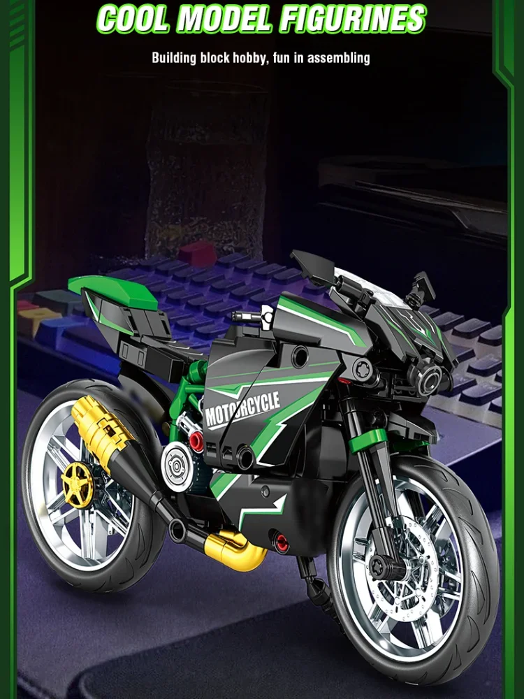 Stad Retro Technische Moto Auto Bouwstenen Racing Motobike Voertuig Bakstenen Speelgoed Motorfiets Model Bouwsteen Ornamenten Cadeau - afbeelding 2