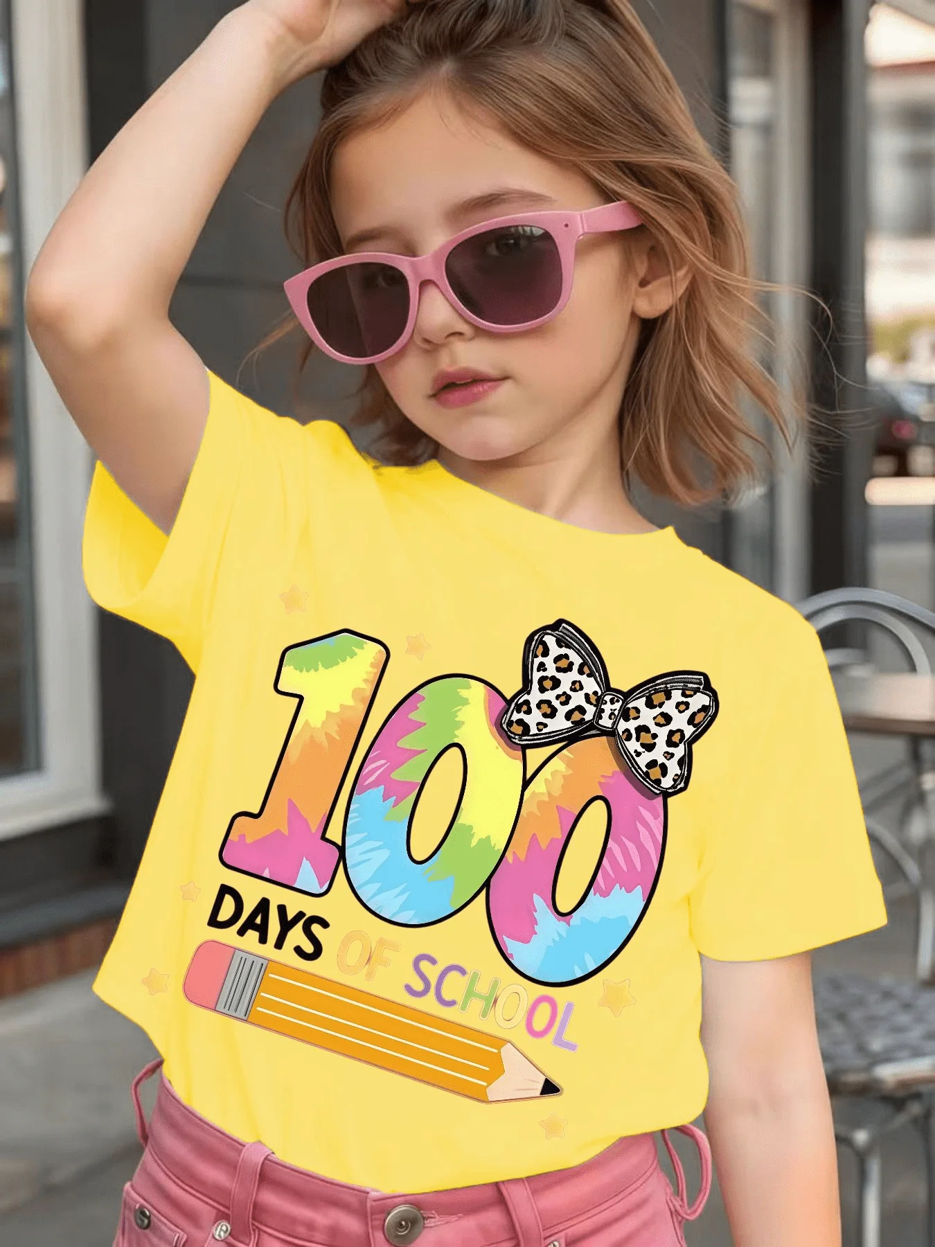 Tie Dye Leopard Bow 100 Days Of School T Shirt Boys Girls Family Matching Cotton Short Sleeve Casual Tees For Toddler Kids