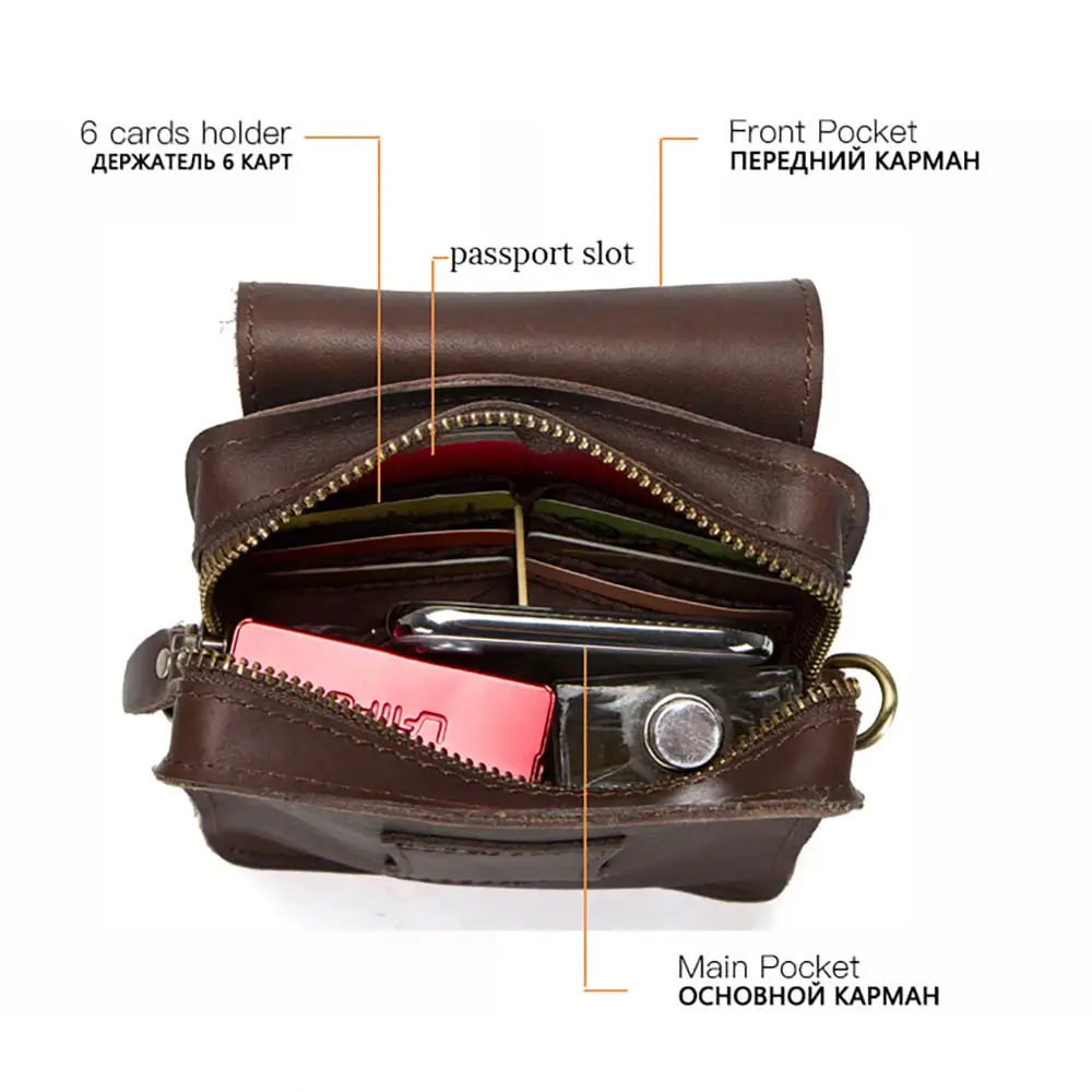 Vintage Genuine Leather Waist Bag For Men Belt Leg Hip Pack Cell Phone Holder Cigarette Lighter Box Case Outdoor Crossbody Pouch