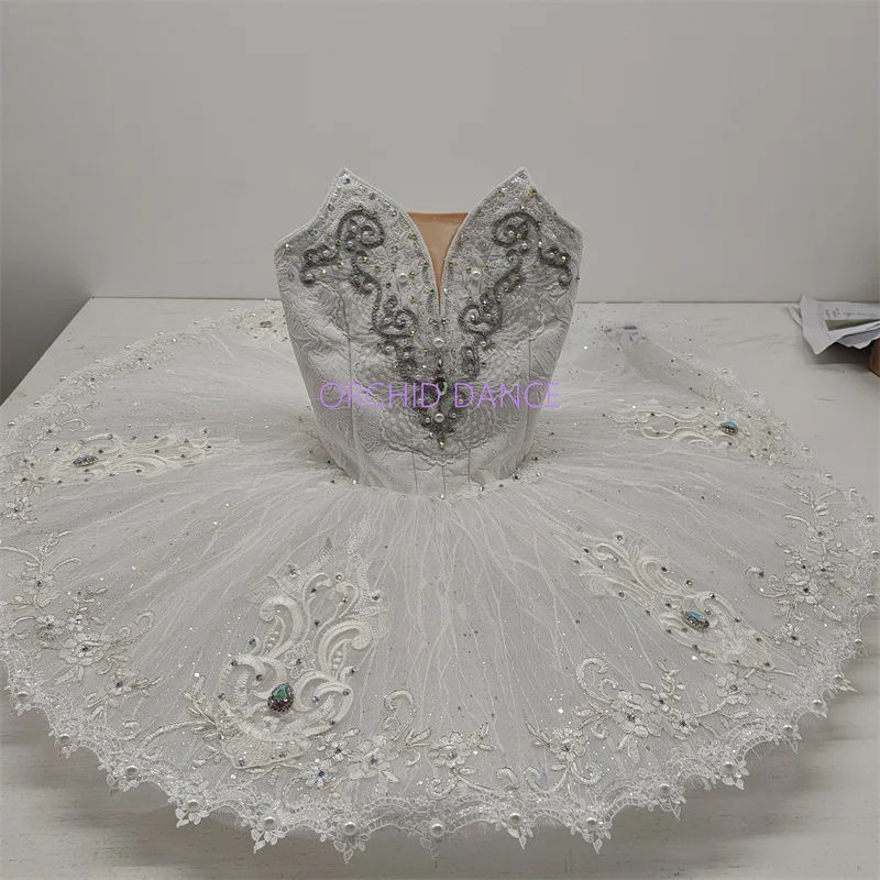 고품질 12 레이어 어린이 소녀 여성 성인 성능 착용 잠자는 숲 속의 아름다움 실버 요정 흰색 전문 발레 의상