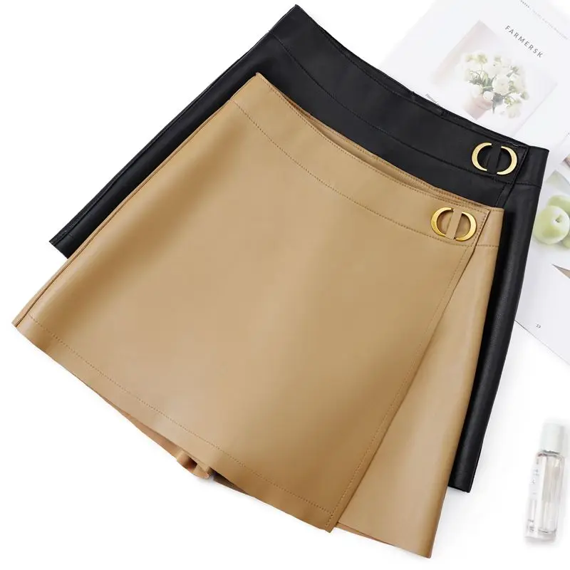 

Юбка-шорты А-силуэта с высокой талией из натуральной овечьей кожи, асимметричный дизайн, повседневные, удобные, женские, осенняя мода