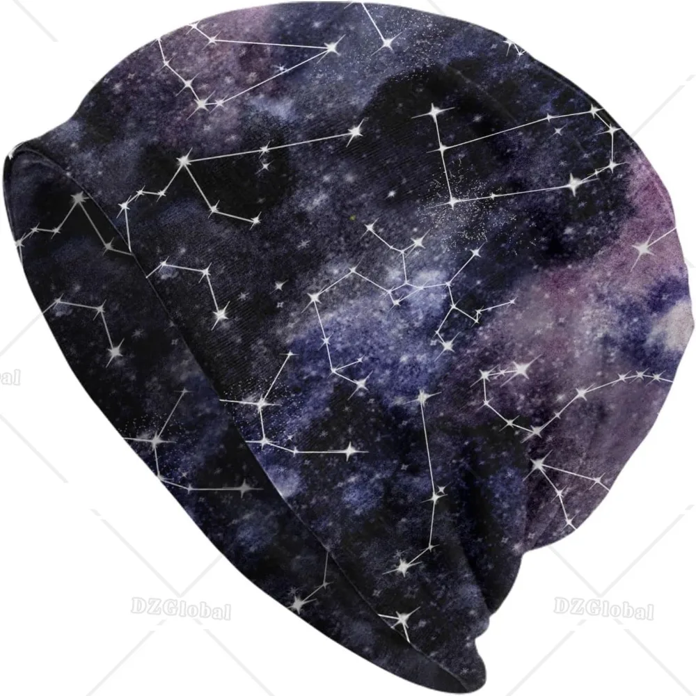 Purple Black Star Pagan Galaxy Constellation Knit Hat Slouchy Skull Cap Beanie Hat Casual Scarf Bandana Stretch Headwear