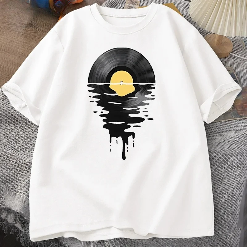 

Vinyl Record T Shirt Vinyl Cool Sunset Vintage Music Lover Tee Tshirt DJ Music Teacher Tshirt Summer Cascual Graphci Tees Y2K