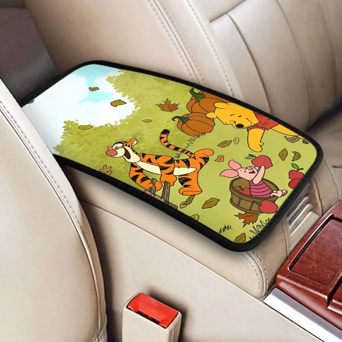 

Winnies The Pooh Car Center Console Pad Universal Car Interior Accessories Armrest Seat Box Cover Protector for Most Vehicle