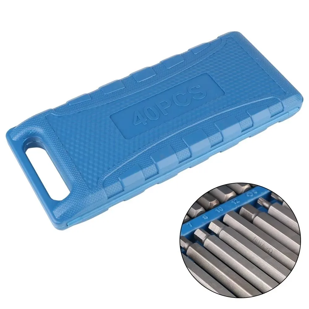 40pcs CHROME VANADIUM Batch Head Set Hexagonal Star Torx Socket Bit Sets with Storage Box Socket Head Car Repair Tools