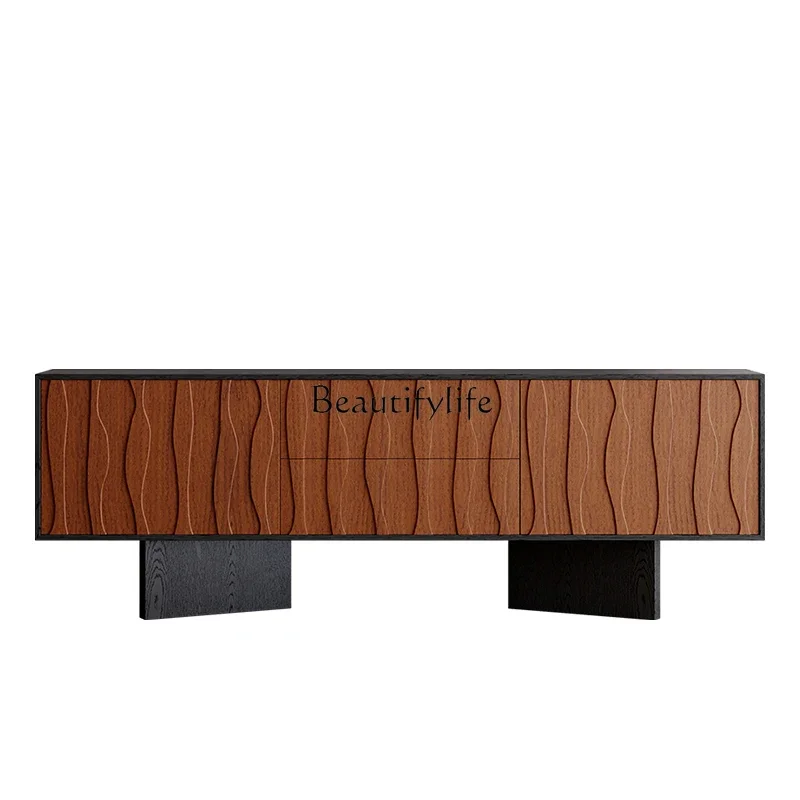 

46Medieval wabi sand solid wood TV cabinet French retro wave floor cabinet