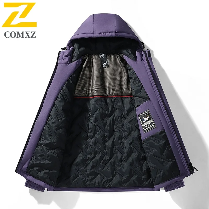 COMXZ 2025 Autumn Winter Graphene Fleece Lined Waterproof Windproof Jacket Men Loose Fit Warm Hiking lightweight windbreaker