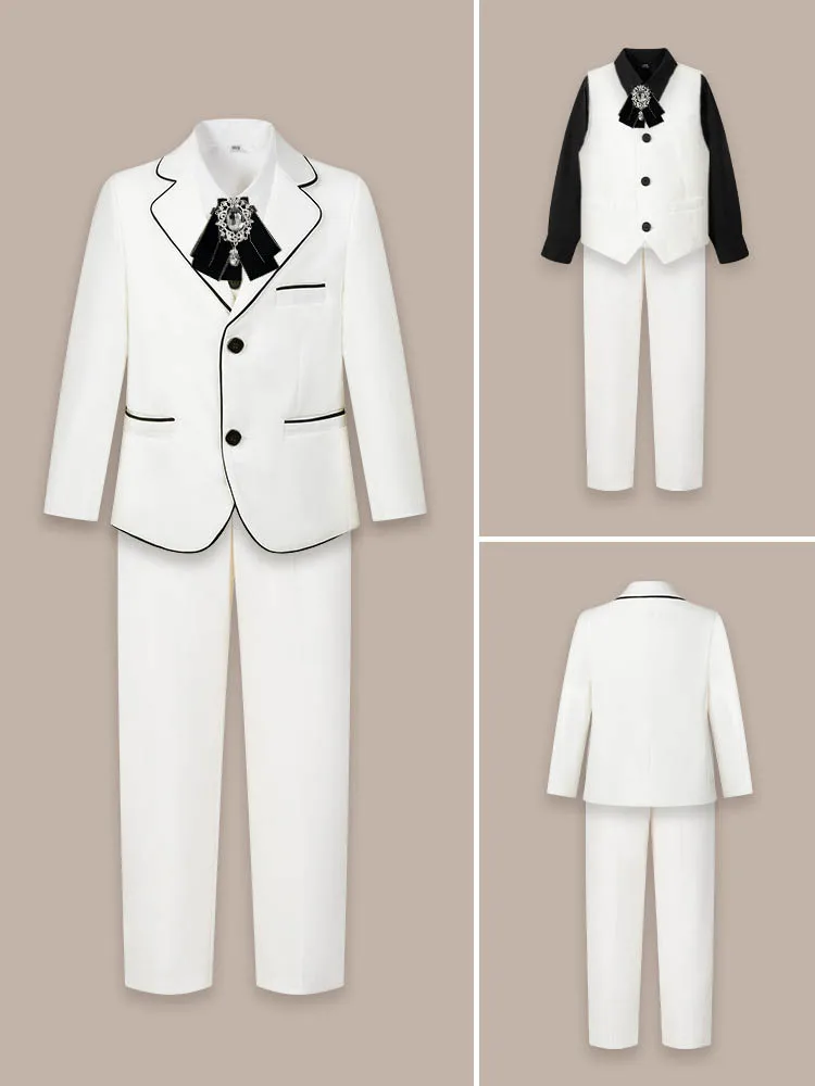 

Gentleman Kids White Wedding Suit Children Formal School Photograph Ceremony Tuxedo Dress Kids Party Show Performance Costume