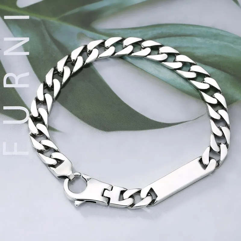 

S925 Sterling Silver Men's and Women's Simple Punk Bare Tank Bracelet Thai Silver Retro Trendy Personality Silver Chain Bracelet