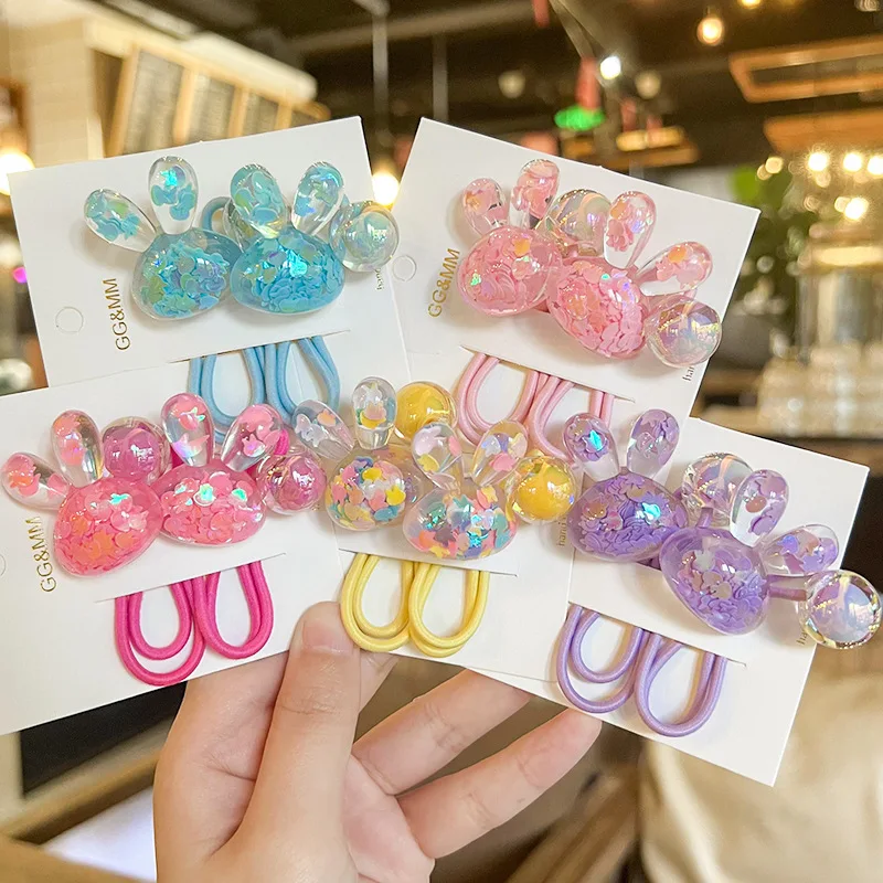 2PCS Sandwich Rabbit Girls Elastic Hair Bands Kids Lovely Princess Hair Accessories Children Hair Ties Baby Headwear