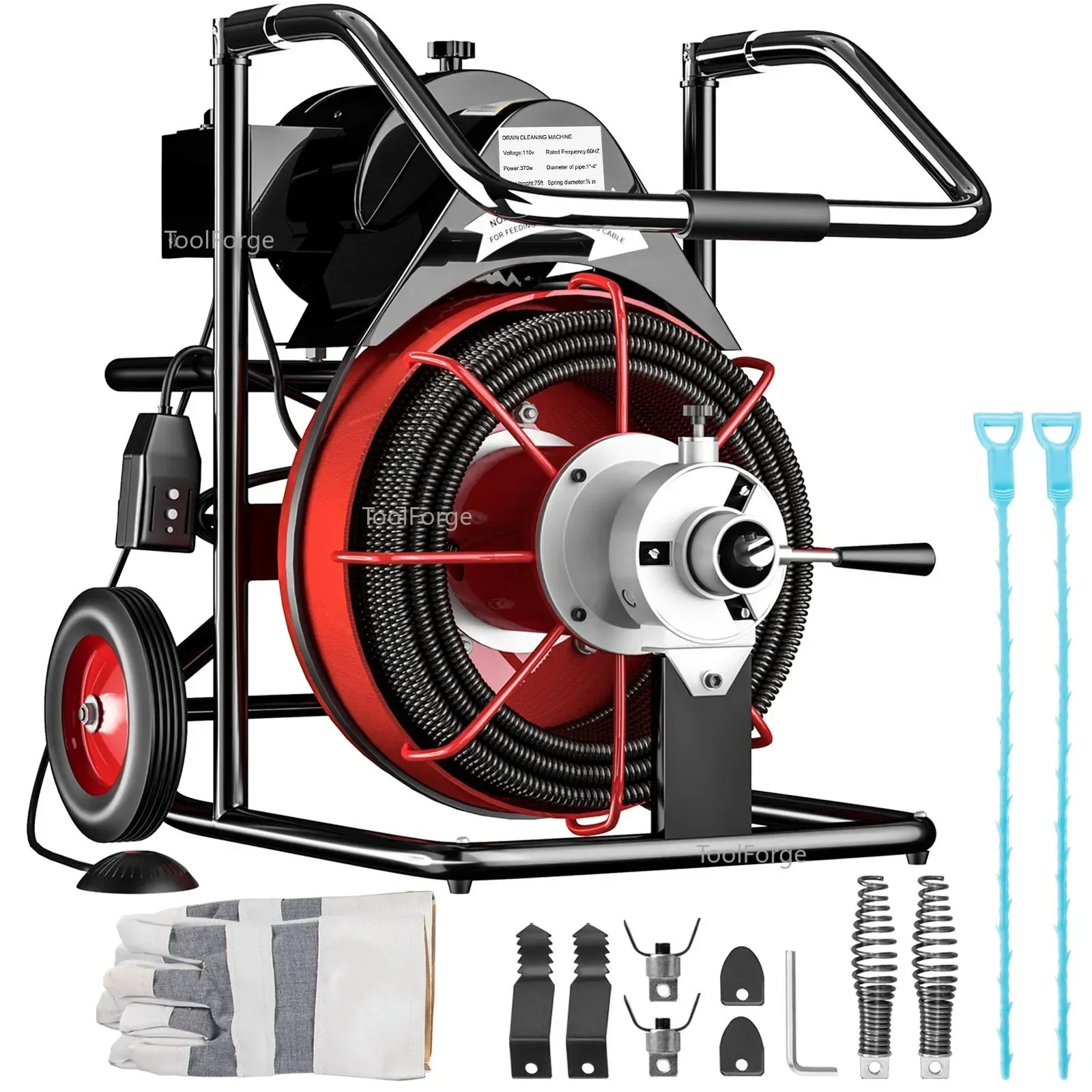 Electric Drain Cleaner Machine 75 Ft X 3/8 Inch Auto Feed for 1