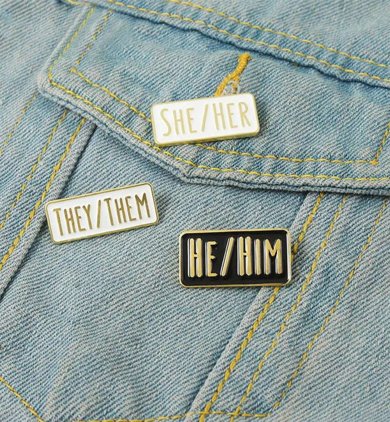 THEY THEM Pines Black White Lapel Badges Fun Jewelry Gift for Friends Simple Pronouns Enamel  Brooch Custom HE HIM SHE HER