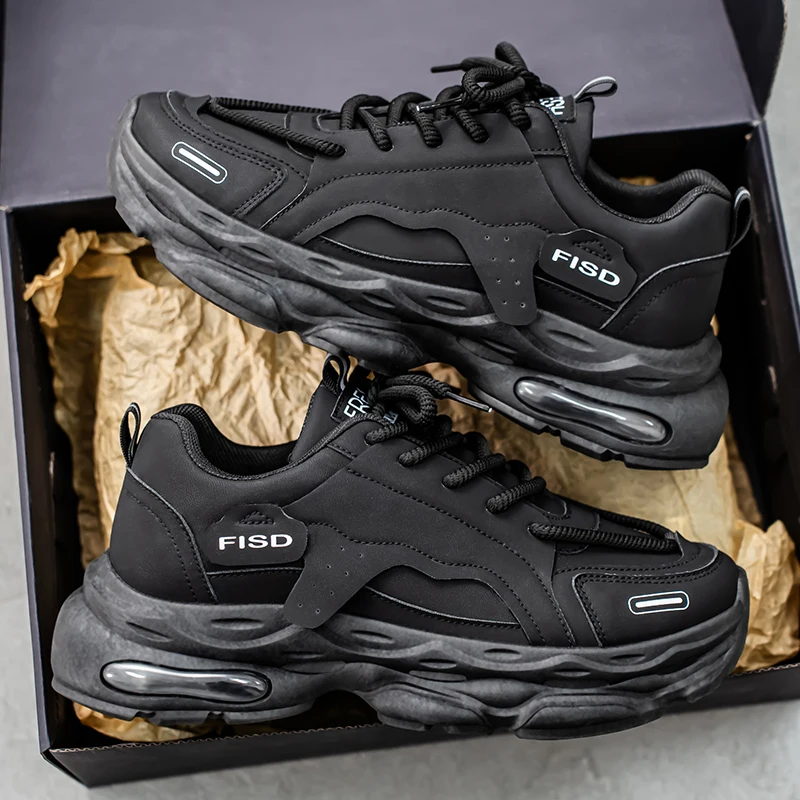 أحذية رياضية بيضاء جديدة للرجال قابلة للتنفس - نعل سميك مبطن بالهواء، نعل ناعم، أحذية كاجوال للأب #4