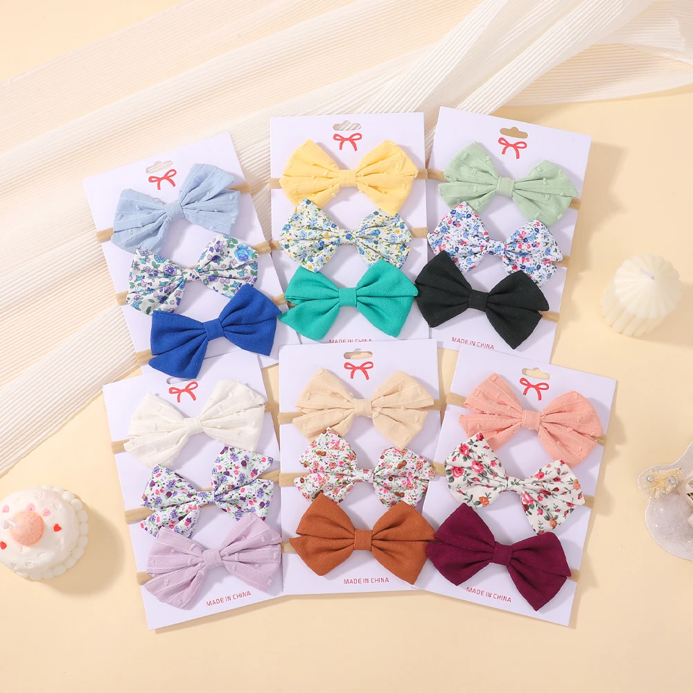 

3 шт./компл., хлопковые нейлоновые повязки на голову с цветочным принтом, детские банты для волос, эластичная повязка для фотографий для девочек, детские аксессуары для волос для малышей