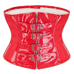 Steampunk Corset Belt Zipper PVC Leather Underbust Corsets Women Sexy Gothic Bustiers Body Shaper Waist Trainer