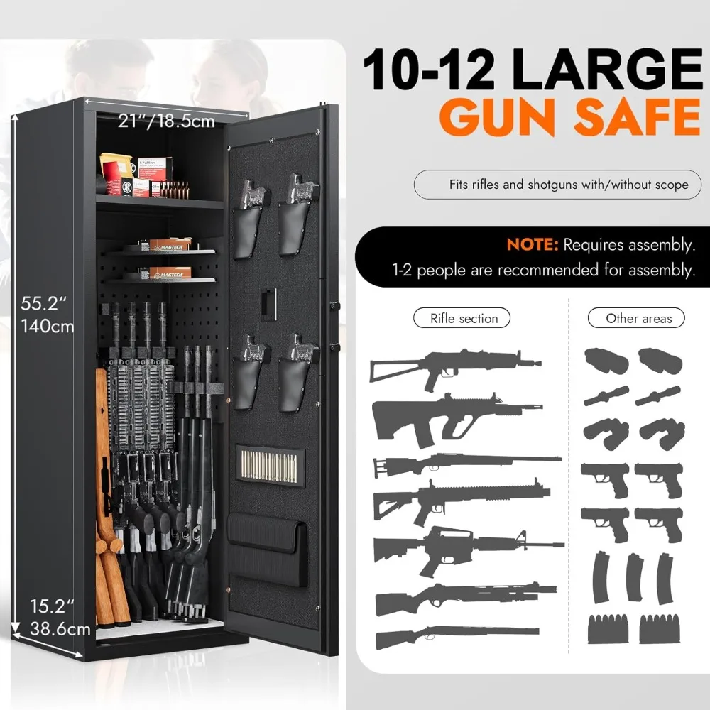 "2025 Upgraded Large Gun Safe for 10-14 Rifles - Biometric Fingerprint Lock, Removable Shelves & Pistol Storage"