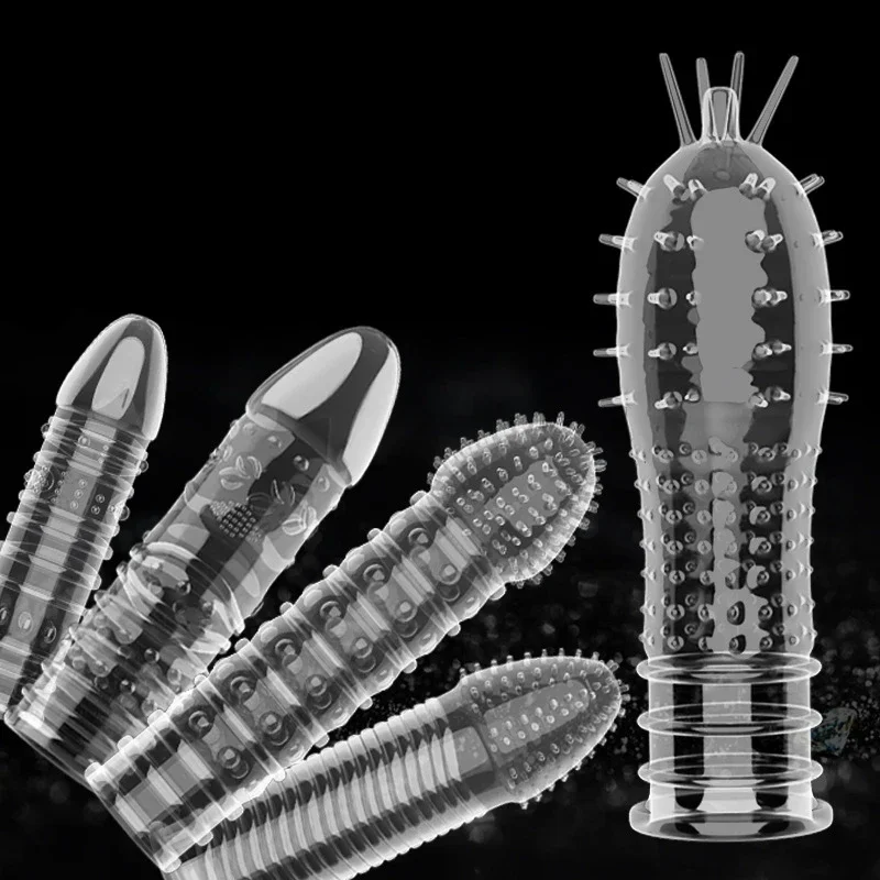 14 Type Transparent Crystal Condom Penis Sleeve Male Enlargement Time Delay Spike Clit Reusable Condoms Sex Toy for Couple