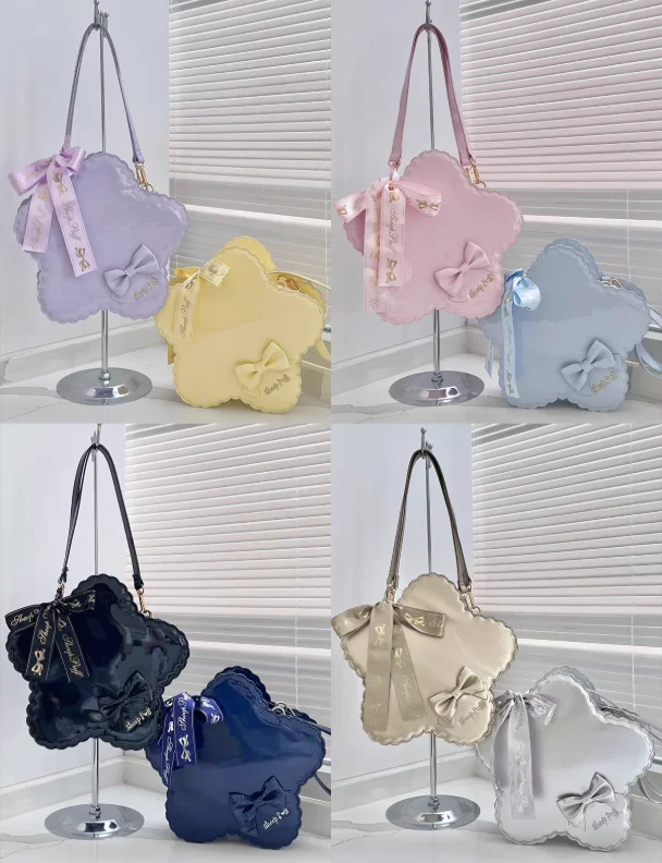 

Kawaii японский оригинальный яркий цвет, милые милые сумки со звездами, оригинальная милая женская сумка в стиле Лолиты с кружевом и бантом, диагональная сумка для женщин