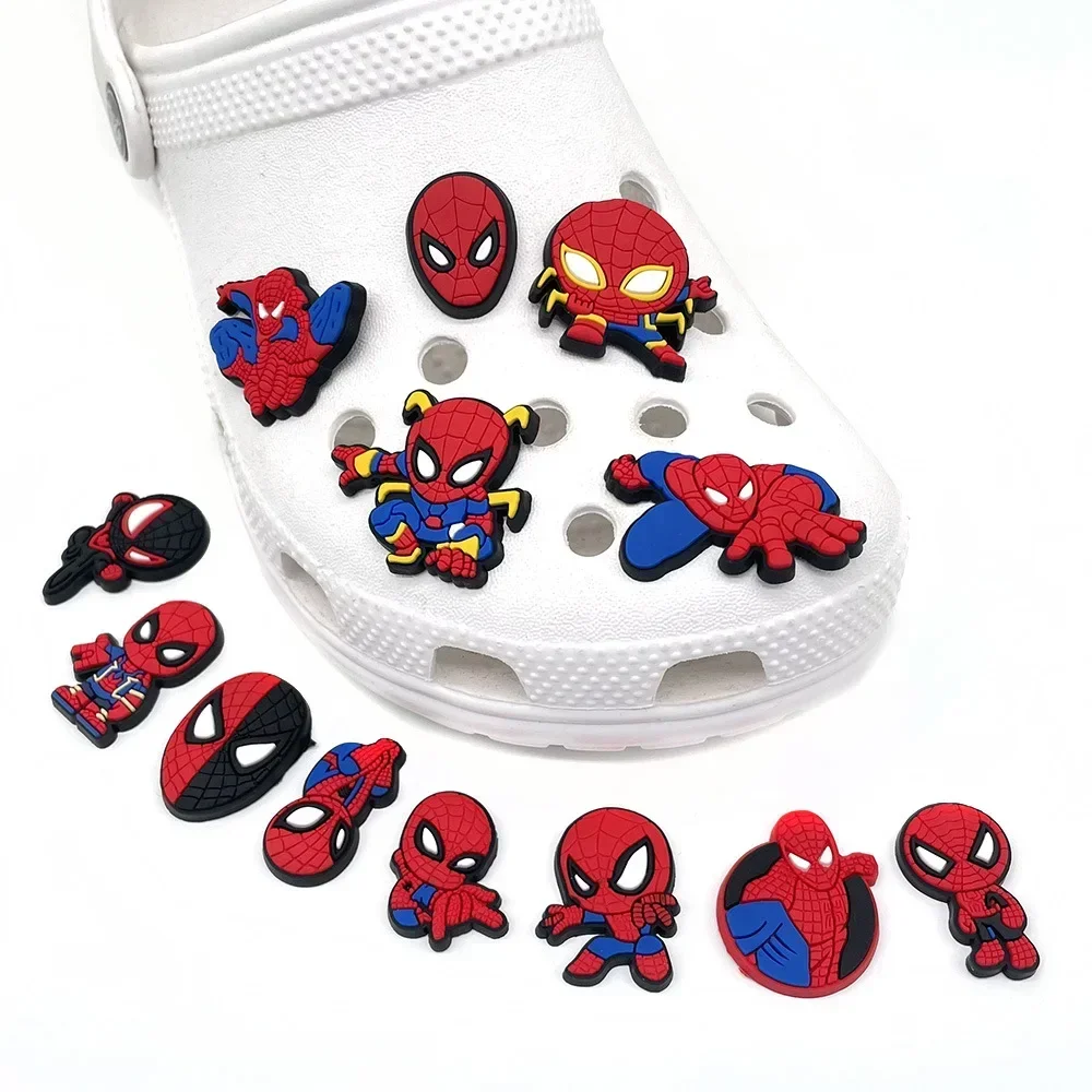 

13Pcs/set Marvel Super Hero Shoe Charms Spiderman PVC shoe Accessories Fit shoe Clogs Cartoon Sandals Decorate boys Party Gift