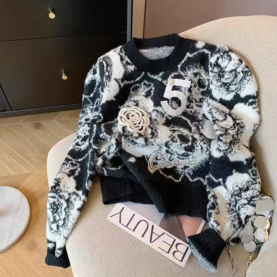 Luxury Long Sleeve Autumn Winter Brand Cardigan Jumper Tops Turtleneck Pullovers Casual Sweaters Women  Loose Sweater Girl