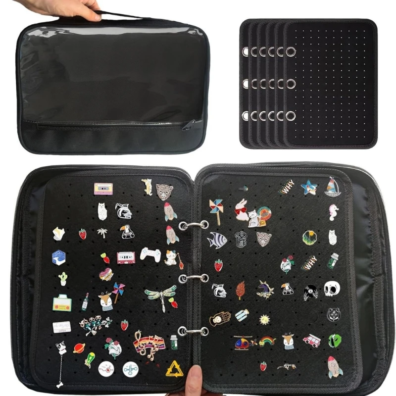 

Enamel Pins Display Case Binder with 6 Pages Portable Brooch Collection Organizers Large Capacity for Household Use