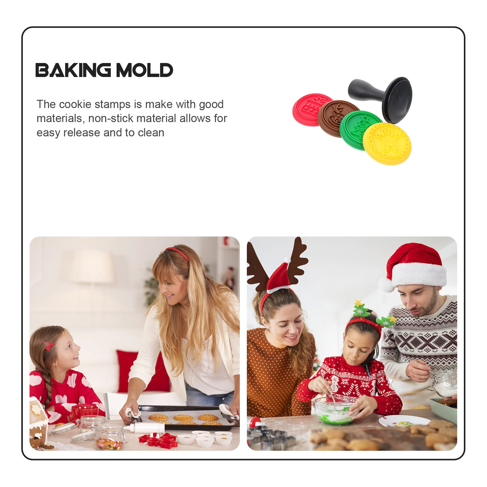 

1Set Silicone Cookie Stamps Christmas Themed Biscuit Molds Non Stick Baking Supplies Baking Tools Kitchen Utensils