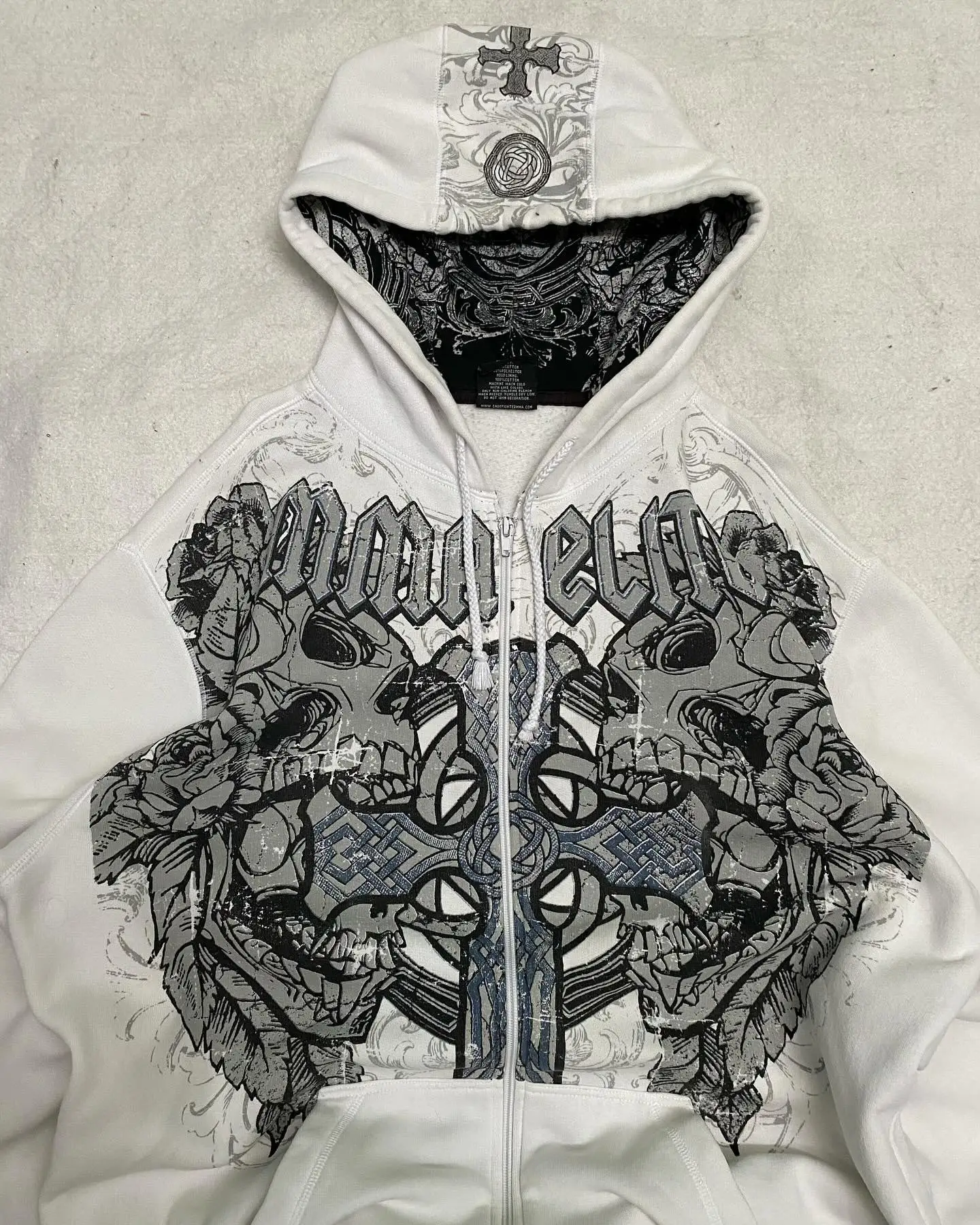 Affliction Hoodie Y2K New Retro Gothic Skull Oversize Zipper Hoodie Mens Womens Hip Hop Casual Sweatshirt Personality Streetwear