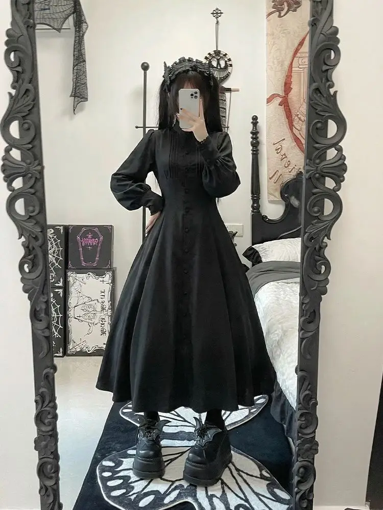 Harajuku Gotico Grunge Y2k Abito in pizzo Donna Anni 2000 Estetica Sexy Sottile Abiti da festa Coreano Fashion Design Nero Abito lungo da ballo