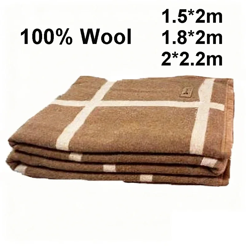 100% Wool Blanket Winter Thicken Wool Blankets Double Large Size Warm Comforter Camping Dormitory Sofa Hotel 1.5*2/1.8*2/2*2.2m