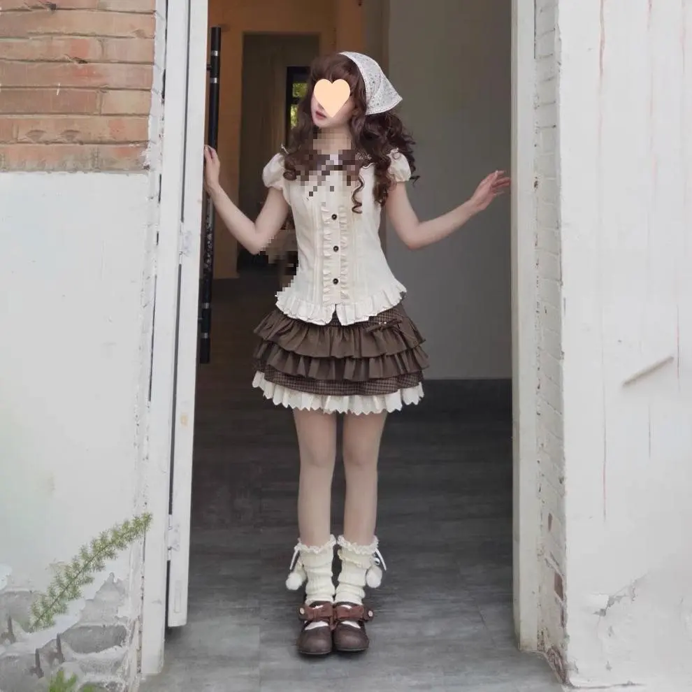 اليابانية Y2k لطيف تكدرت منقوشة تنورة الشرير الصخرة ثقافة فرعية كعكة التنانير اليابانية نمط Preppy عادية جديدة 2025 التنانير النسائية #3