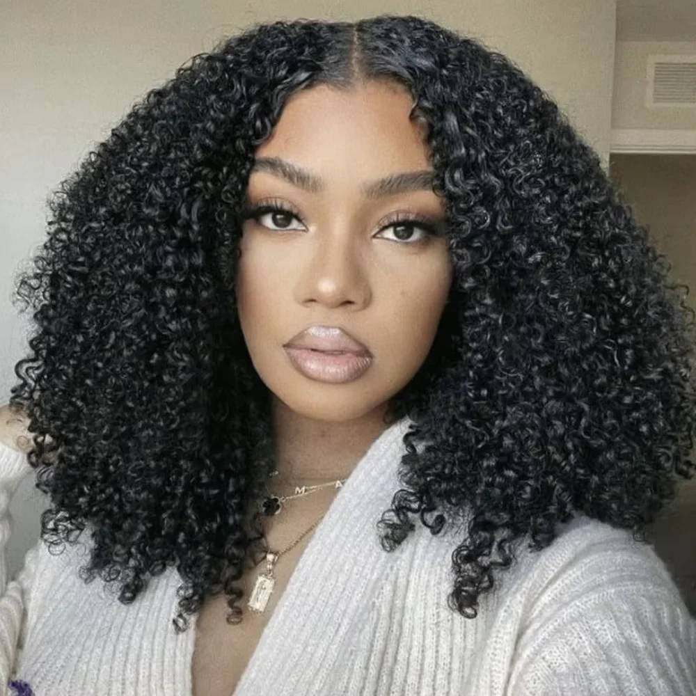 3 IN 1 Curly Human Hair Half Wig 32 Inch Drawstring Half Wig Full Machine Made 220% Easy Install Seamless Clip In Half Wigs Natural Looking For Black Women Daily Use