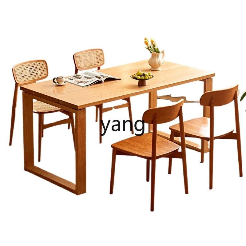 

LH solid wood dining table large size simple rectangular table and chairs household dining table