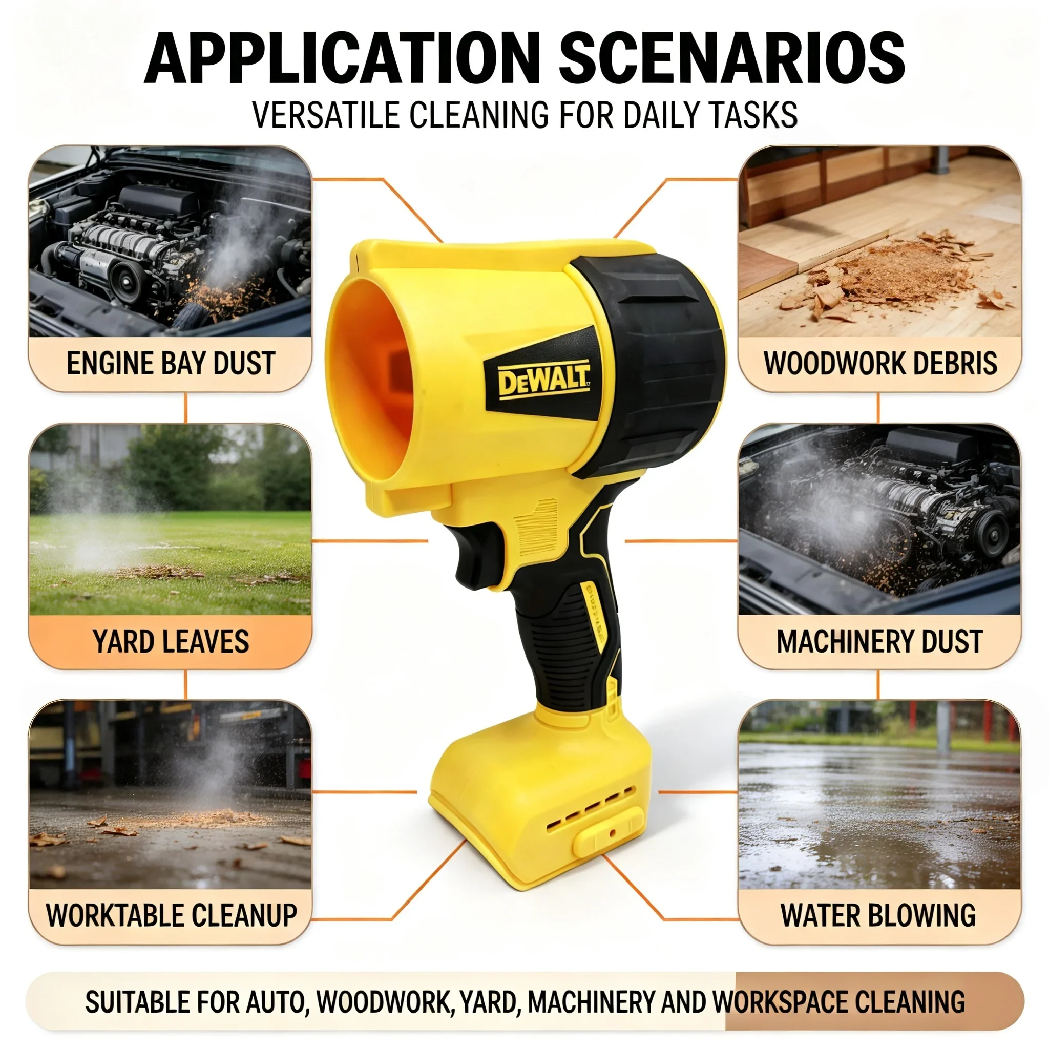 Dewalt 20V Cordless Air Blower, 30000RPM Handheld Turbo Violent Fan, Rechargeable Dust Blowing Tool & Surface Dryer