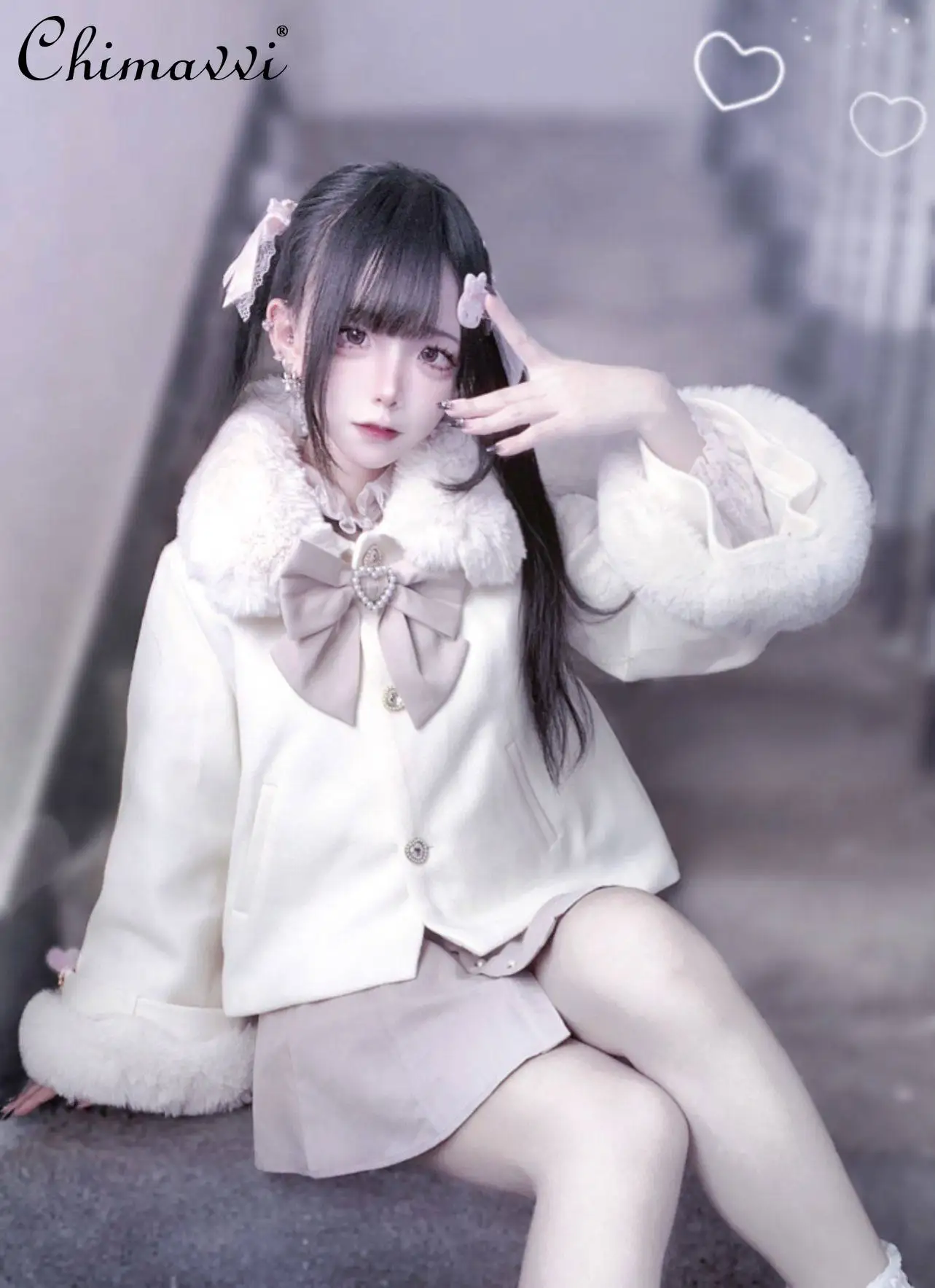 

Japanese Style Mass-Produced Fluffy Coat Winter Clothes New Sweet Girl Long Sleeve Elegant Short Padded Coat Womens Jacket