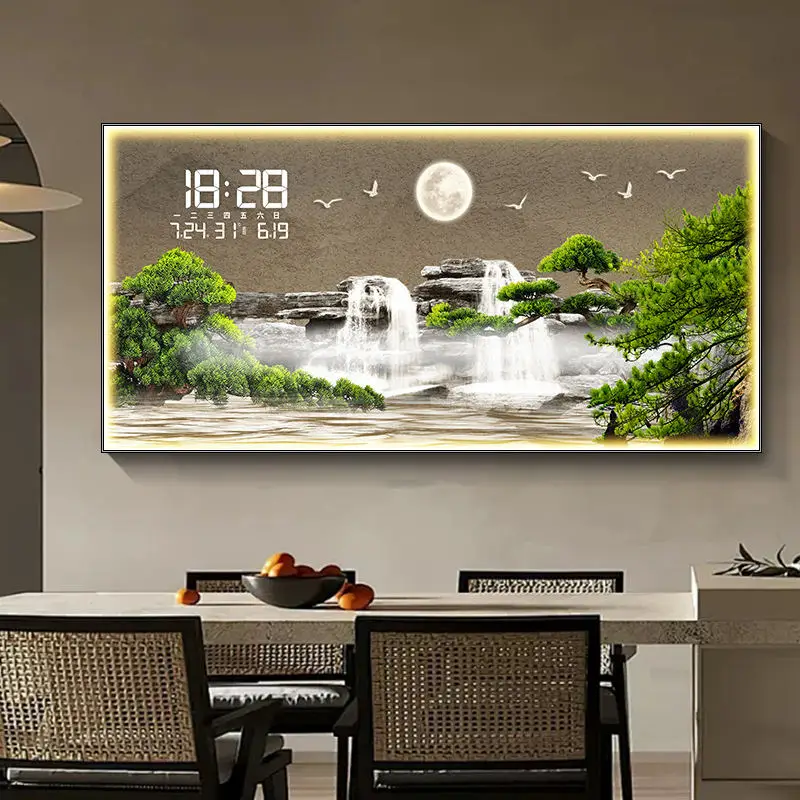 LED Crystal Porcelain Painting Wall Art Digital Clock Landscape Diamond Art Frame For Restaurant Decoration Canvas Support Base - view 6