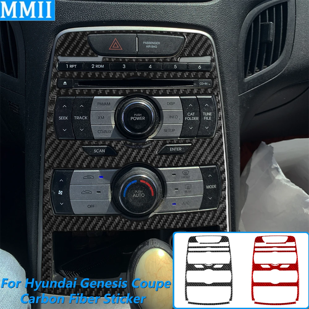 

Для Hyundai Genesis Coupe 2010-2016: накладка на центральную панель управления кондиционером и мультимедиа из настоящего карбона, аксессуар для автомобиля, наклейка