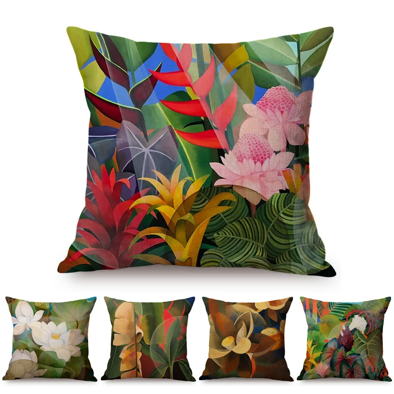 Multicolor Morning Blooms Tropical Plant Style Sofa Decorative Throw Pillow Case Golden Lotus Luxury Chair Cushion Cover Cojines