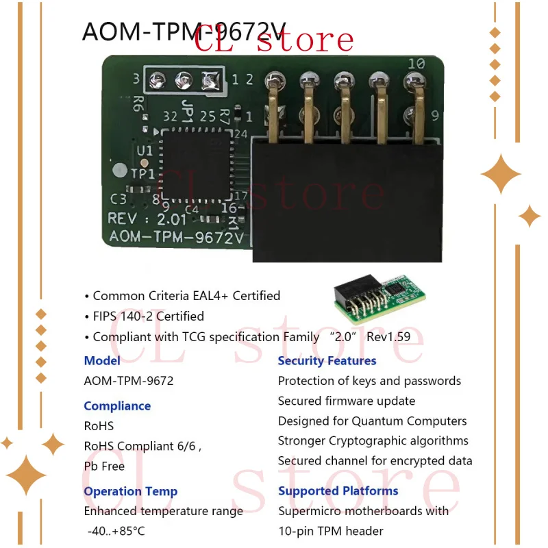 

For SuperMicro AOM-TPM-9672V TPM Security module TPM2.0 Security processor