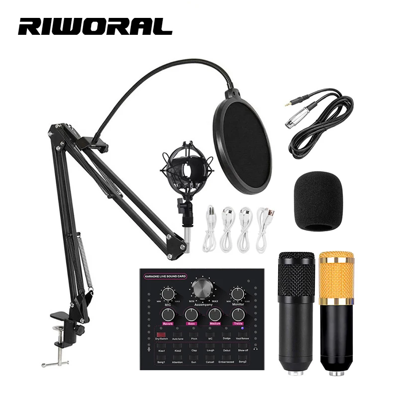 

V128 Bm800 Microphone Carte Son Studio Live Sound Card Set Interface De Audio USB Sound Card for Recording Studio