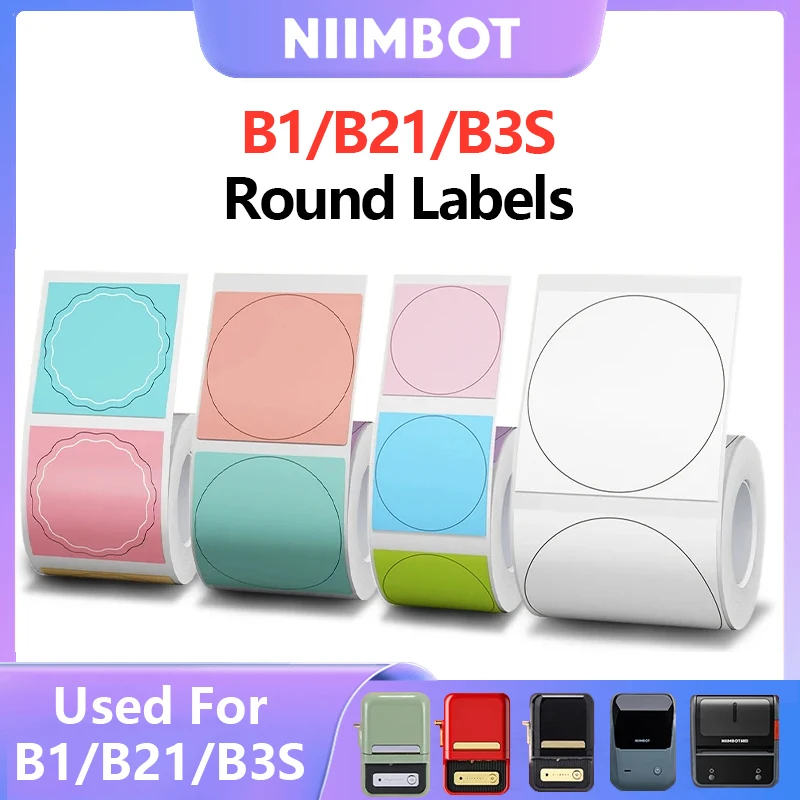 NIIMBOT Round Color B21/B203/B3S Label Machine Printing Paper Self-Adhesive Label Waterproof Oil Resistant Tear Resistant Label