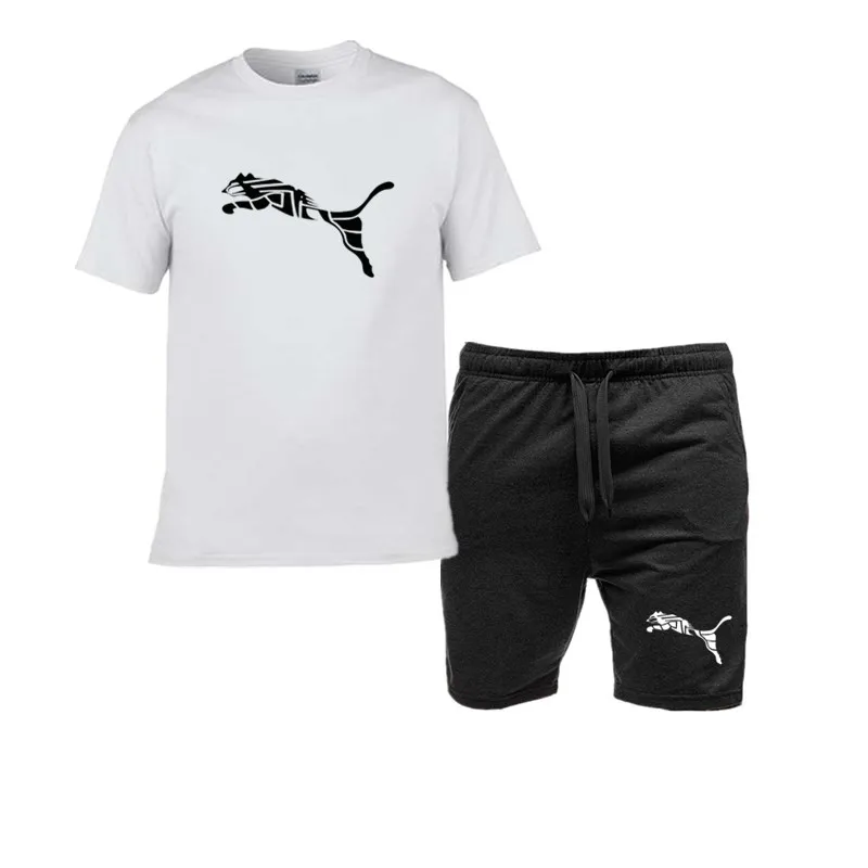 

New Summer Luxury Men's Fashion Fox Leopard Pattern T-shirt Round Neck Casual Trend Y2K High Quality Fitness and Sports Set