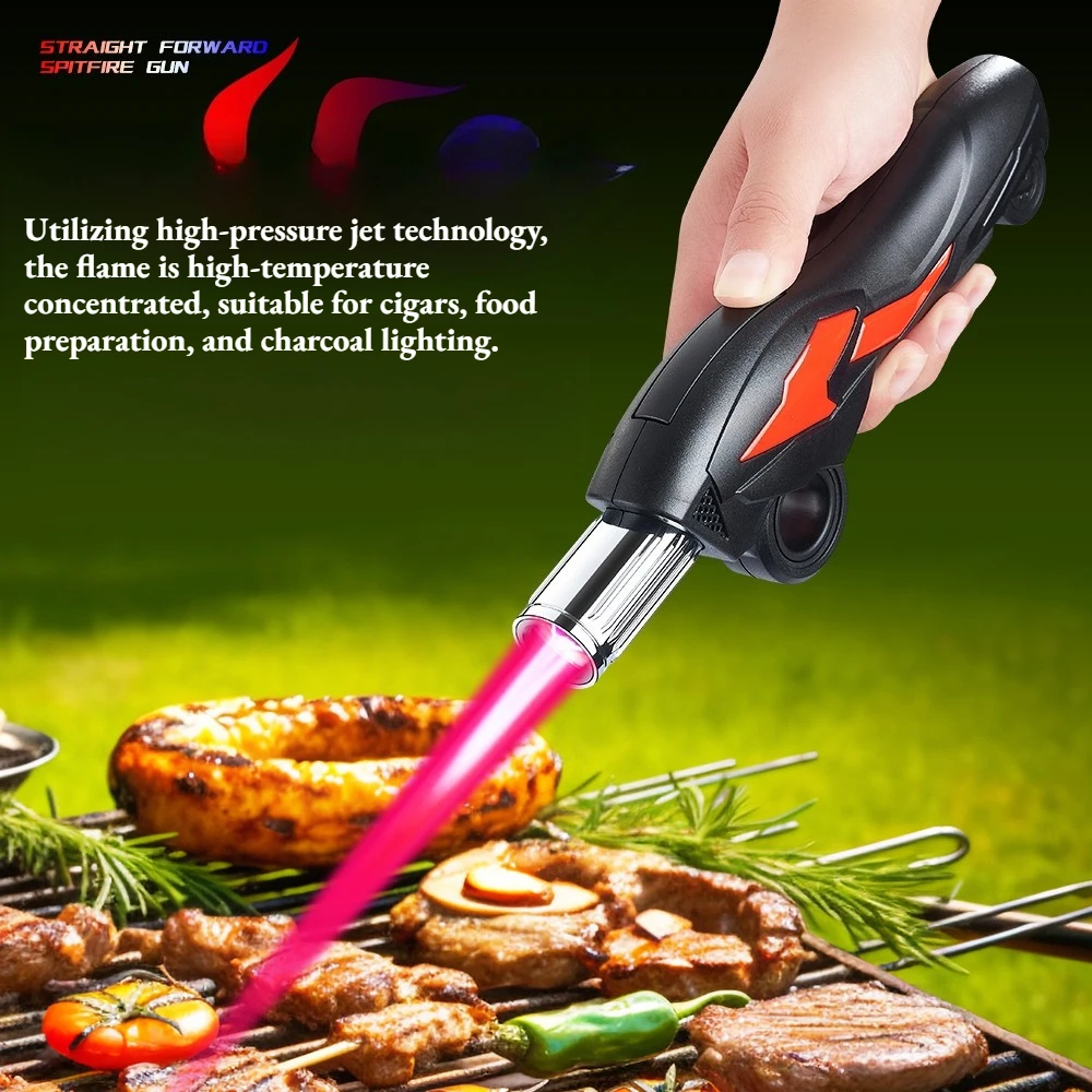 Unique Motorcycle Style Inflatable Jet Torch Lighter, High-Temperature Spray Gun with Rotatable Fidget Design, Outdoor Barbecue
