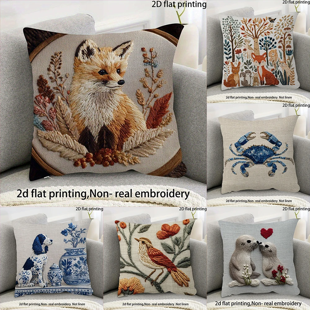 2D Flat-1PC Rustic Fox Throw Pillow Cover ,Decorative cushion cover living room, bedroom, various types of rooms.