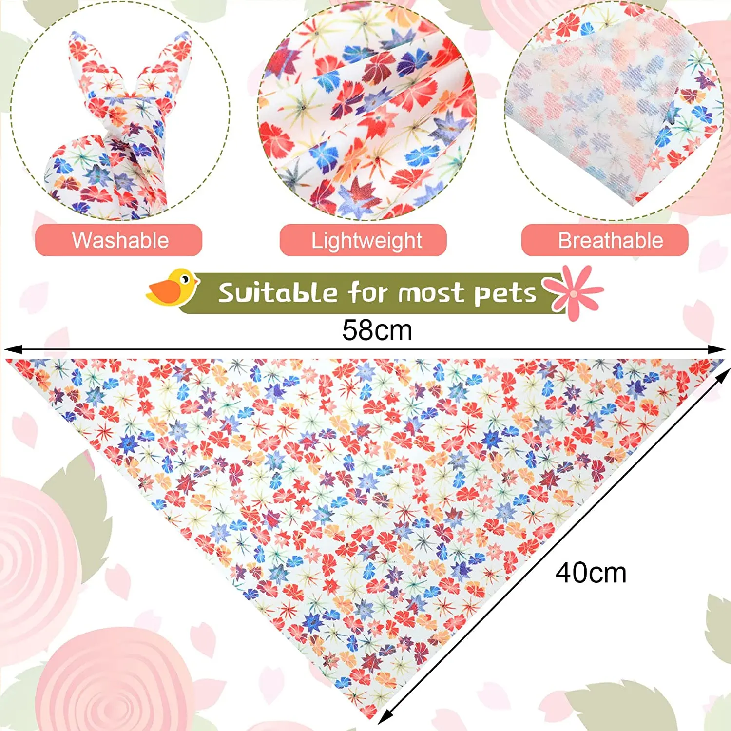 20 Pack Floral Dog Bandana Spring Flower Pet Triangle Bib Scarf Daisy Rose Pet Bandana Adjustable Dog Kerchief for Dogs and Cats