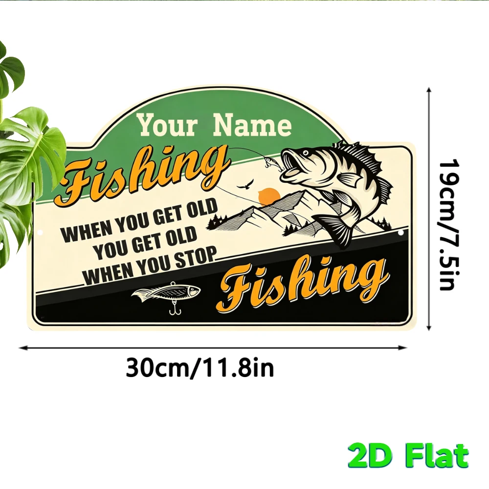 Custom Name Vintage Fishing Metal Sign, Arched Retro Wall Decor Plaque, Personalized Wall Art for Fisherman Cabin Home Decor