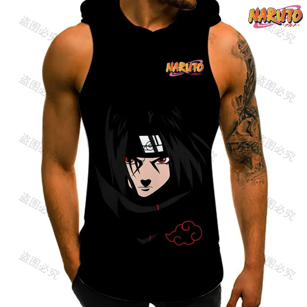 Harajuku Style Clothes for Men Naruto Y2k Bodybuilding Hooded Vest Trend Anime Men's Fashion Clothing New Sleeveless Shirts Gym