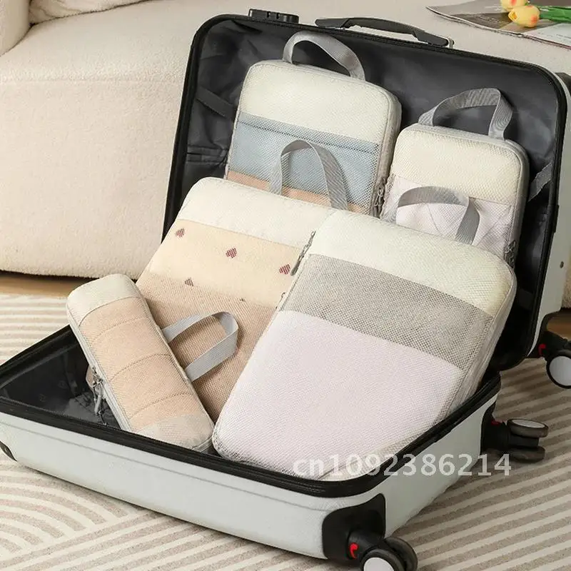 5PCS Luggage Packing Cubes Travel Storage Organizer Portable Mesh Bag Compressed Visual Suitcase Set Lightweight