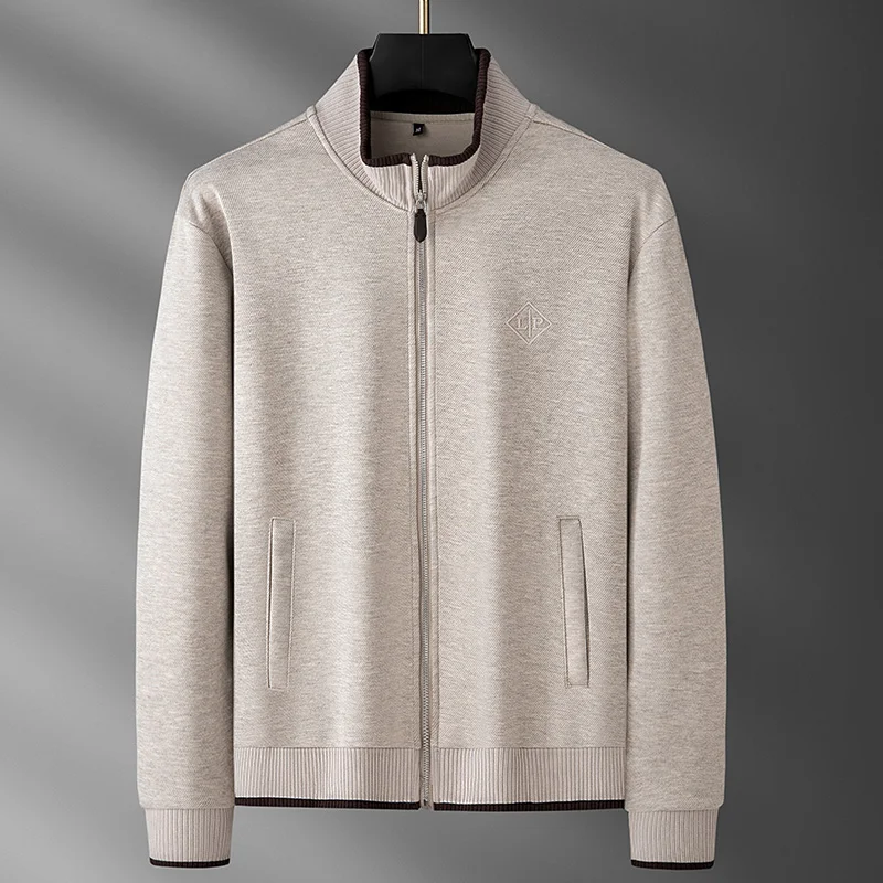 Cardigã Leve de Outono e Inverno em Mistura de Lã e Acetato, Estilo Italiano Old Money, Ligeiramente Solto, com Gola Alta, Jaqueta Casual Masculina
